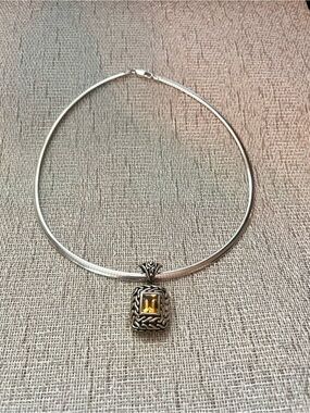 Sterling Silver Omega chain with Yellow Citrine textured stylish Pendant.